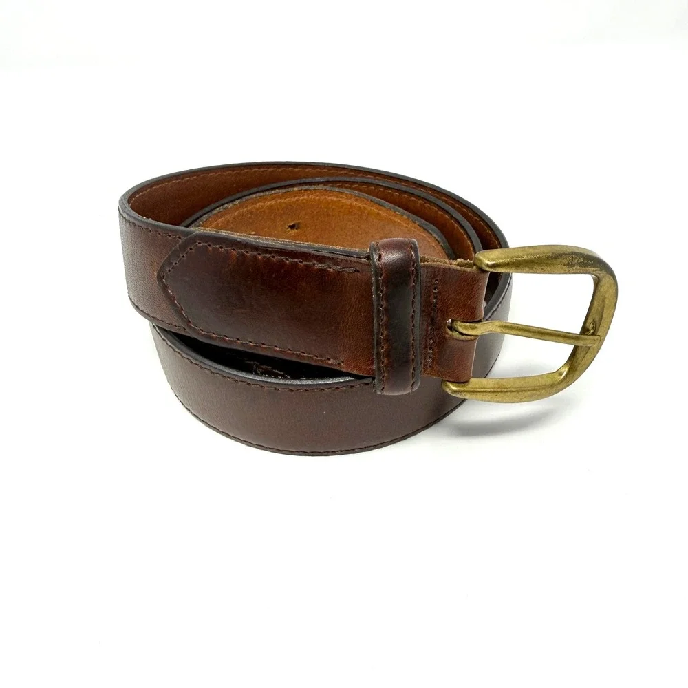 Alexander Julian Mens Leather Belt 34 Brown Full Grain Cowhide USA Brass Buckle